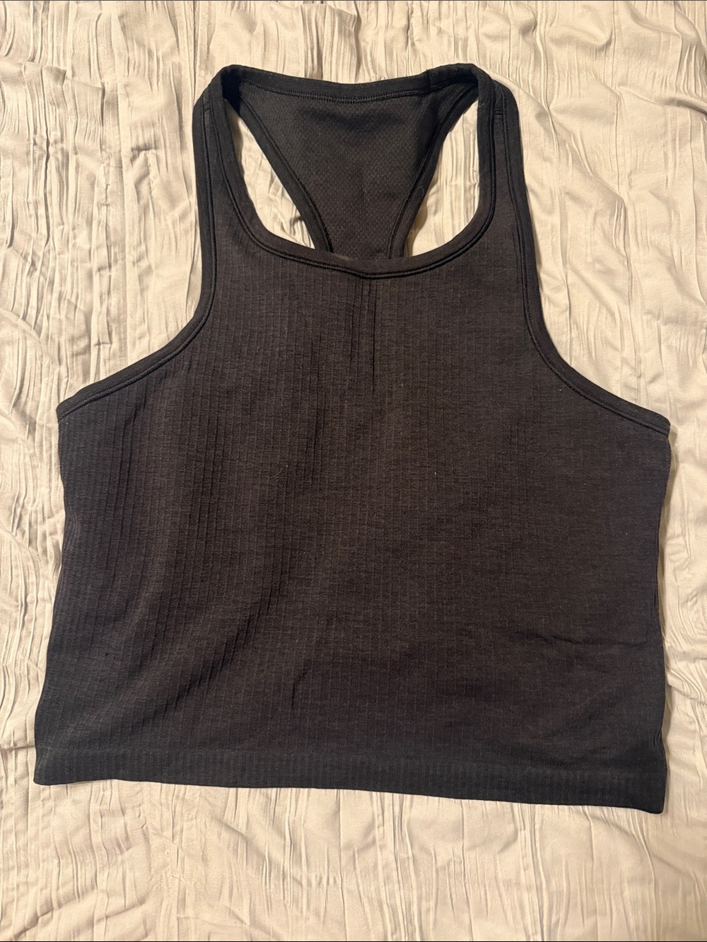 Black Racerback Ribbed Crop Tank Top - Women *built in bra